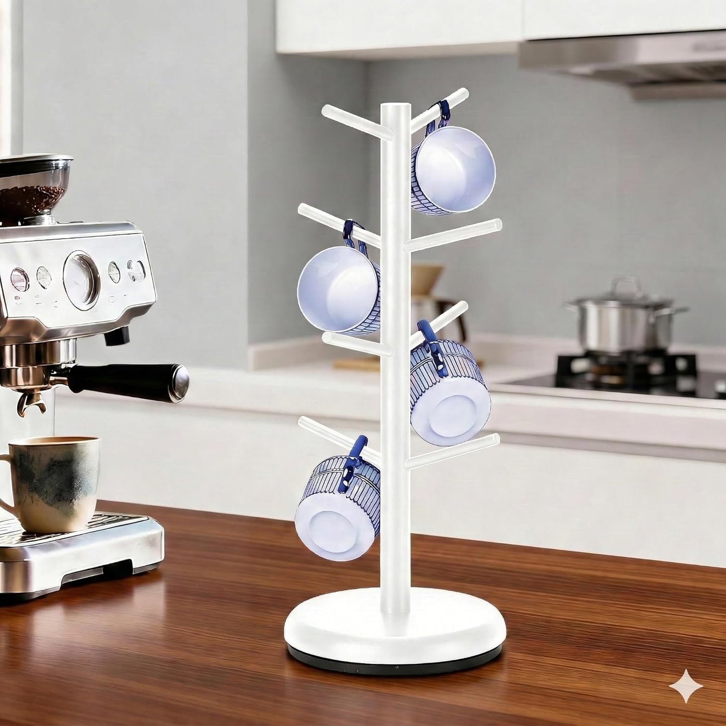 Mug Holder, 360° Rotating Mug Tree Holds 8 Coffee Cups, Space Saving Mug Stand with Stable Base for Kitchen Coffee Bar