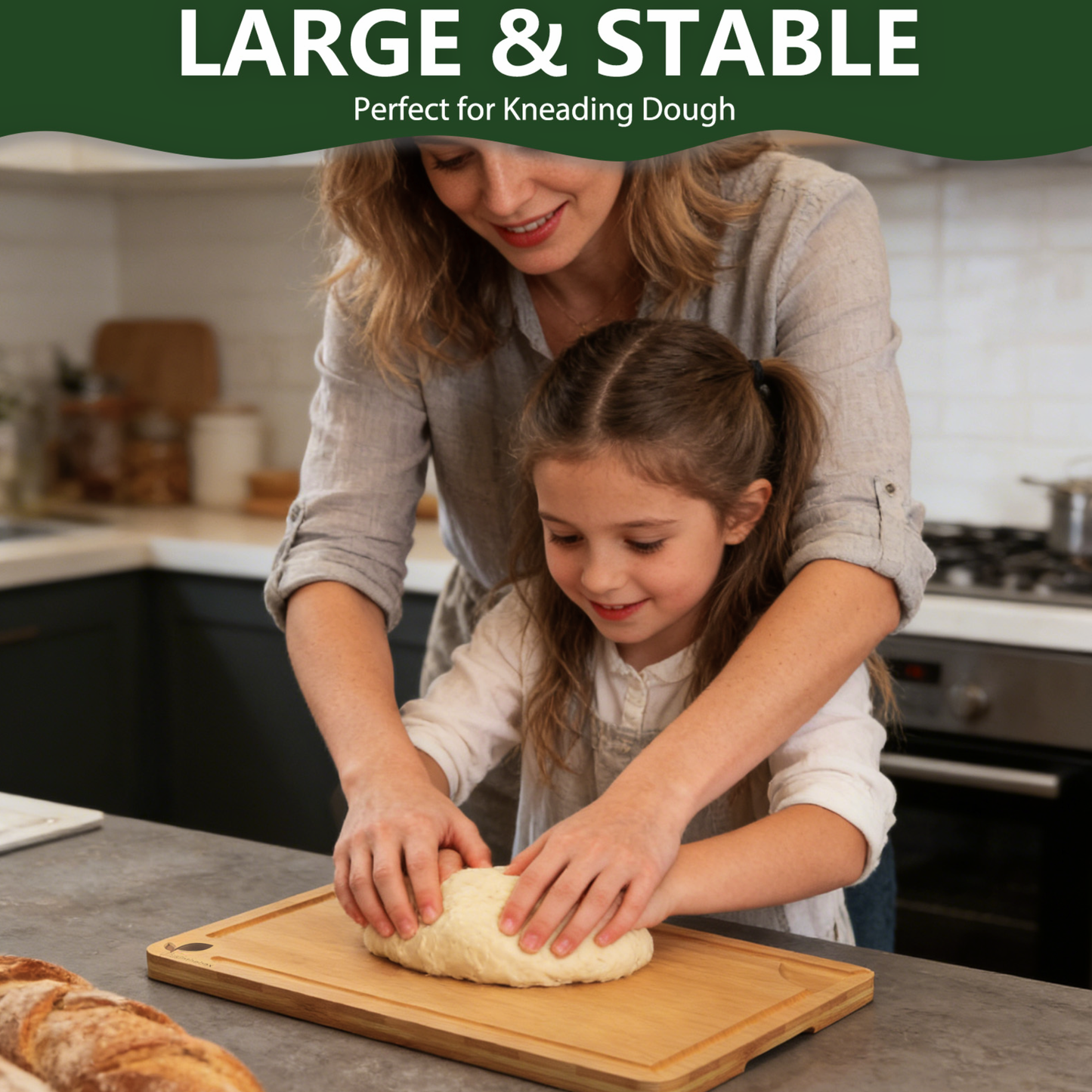 Cutting Board for Kitchen Meal Prep and Serving, Carbonized Bamboo Wood Butcher Block Chopping Board with Deep Juice Grooves and Side Handles for Meat, Bread, and Dough Kneading