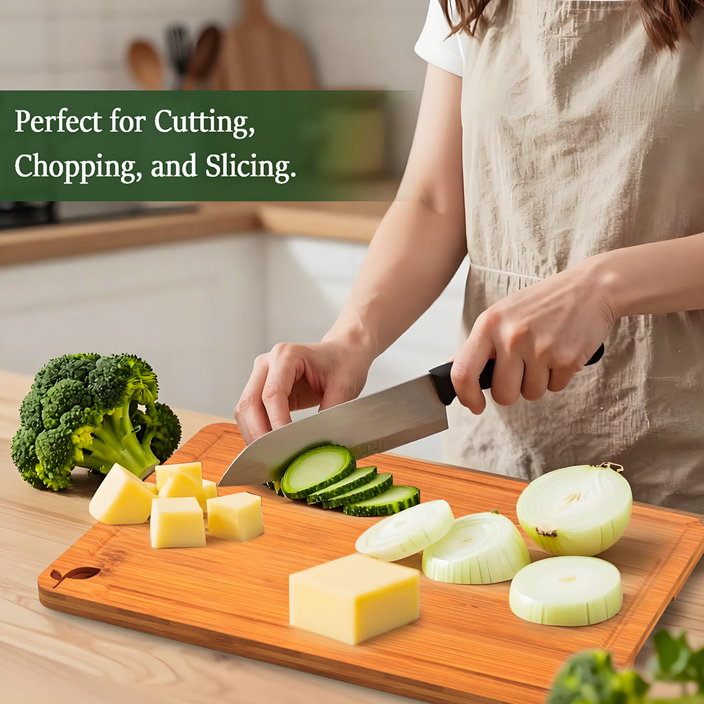Cutting Board for Kitchen Meal Prep and Serving, Carbonized Bamboo Wood Butcher Block Chopping Board with Deep Juice Grooves and Side Handles for Meat, Bread, and Dough Kneading