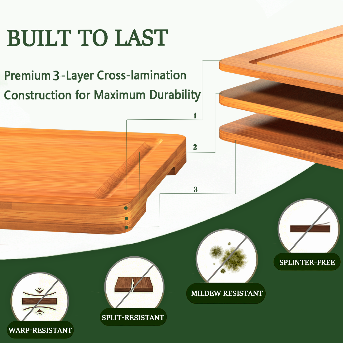 Cutting Boards for Kitchen, Bamboo Cutting Board Set of 3 with Storage Stand, Carbonized Chopping Boards with Deep Juice Grooves and Handles for Meat, Bread, Dough Kneading and Food Prep