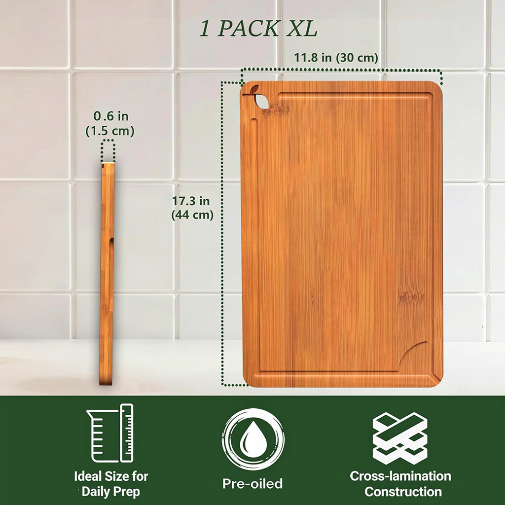 Cutting Board for Kitchen Meal Prep and Serving, Carbonized Bamboo Wood Butcher Block Chopping Board with Deep Juice Grooves and Side Handles for Meat, Bread, and Dough Kneading