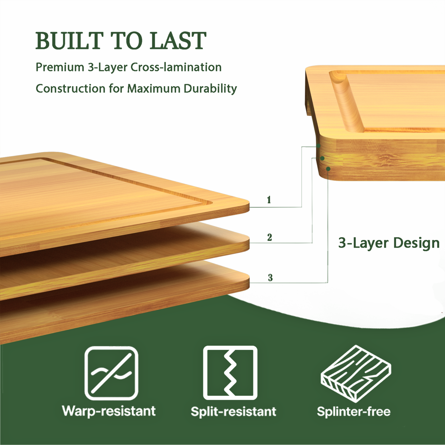 Cutting Board for Kitchen Meal Prep and Serving, Carbonized Bamboo Wood Butcher Block Chopping Board with Deep Juice Grooves and Side Handles for Meat, Bread, and Dough Kneading
