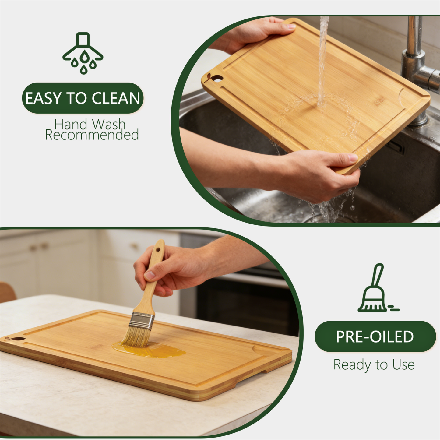 Cutting Board for Kitchen Meal Prep and Serving, Carbonized Bamboo Wood Butcher Block Chopping Board with Deep Juice Grooves and Side Handles for Meat, Bread, and Dough Kneading