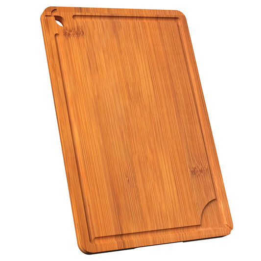 Cutting Board for Kitchen Meal Prep and Serving, Carbonized Bamboo Wood Butcher Block Chopping Board with Deep Juice Grooves and Side Handles for Meat, Bread, and Dough Kneading
