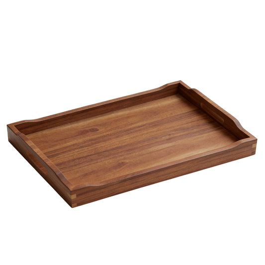 Acacia Wood Serving Tray with Handles, Rectangular Wooden Ottoman Tray for Coffee Table, Breakfast in Bed, Drinks, Kitchen Countertop and Home Decor