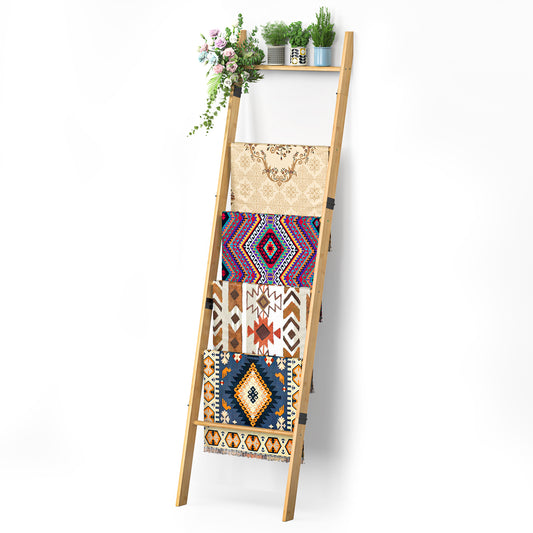 6-Tier Wall Leaning Blanket Ladder Shelf (Natural)