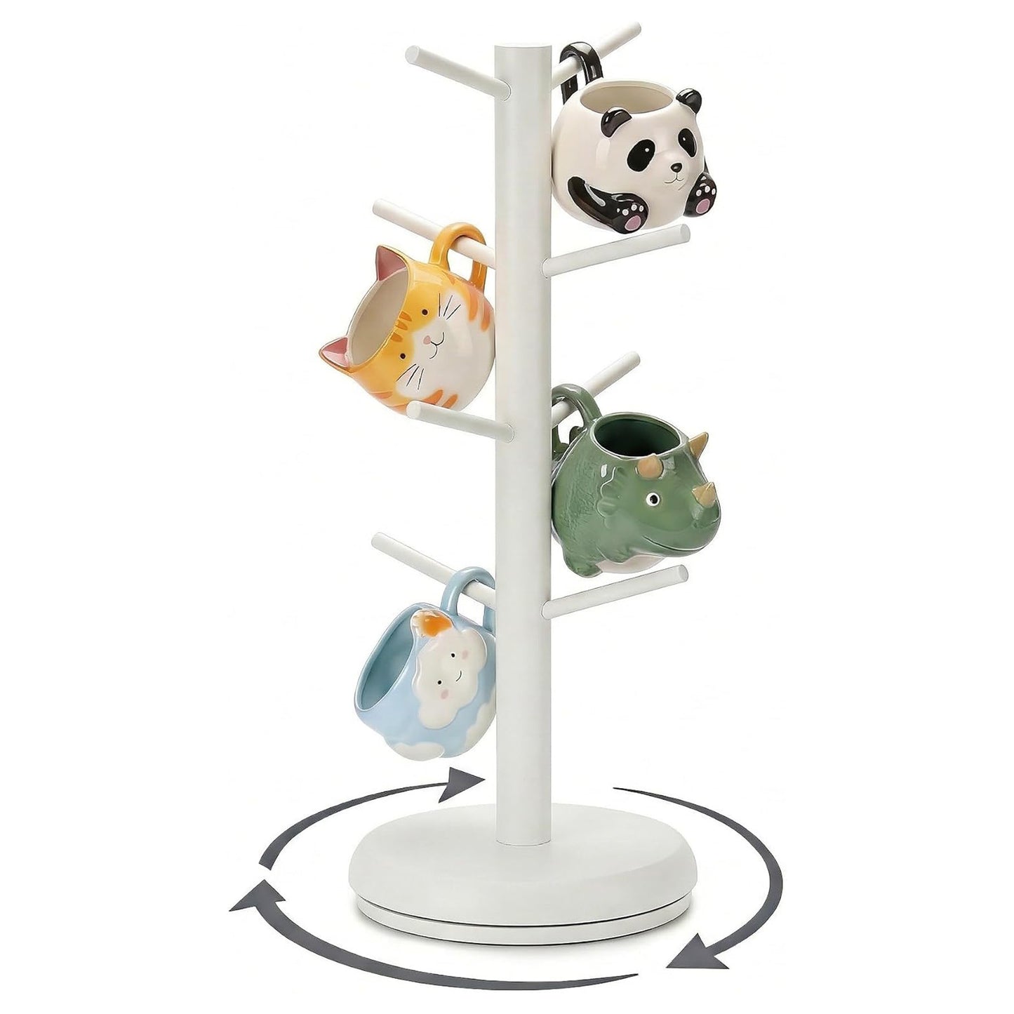 Mug Holder, 360° Rotating Mug Tree Holds 8 Coffee Cups, Space Saving Mug Stand with Stable Base for Kitchen Coffee Bar