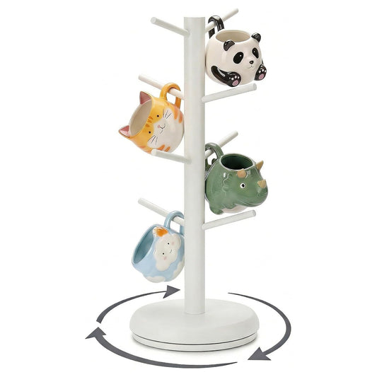Mug Holder, 360° Rotating Mug Tree Holds 8 Coffee Cups, Space Saving Mug Stand with Stable Base for Kitchen Coffee Bar