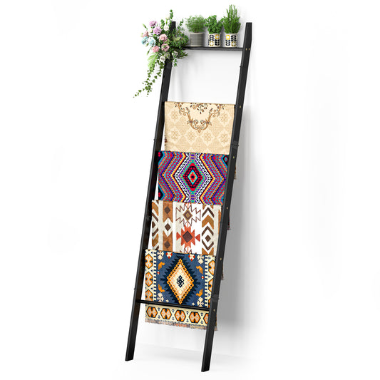 6-Tier Wall Leaning Blanket Ladder Shelf (Black)