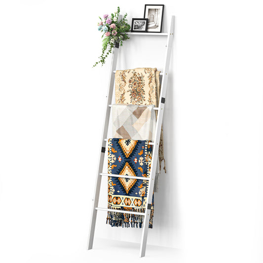 6-Tier Wall Leaning Blanket Ladder Shelf (White)