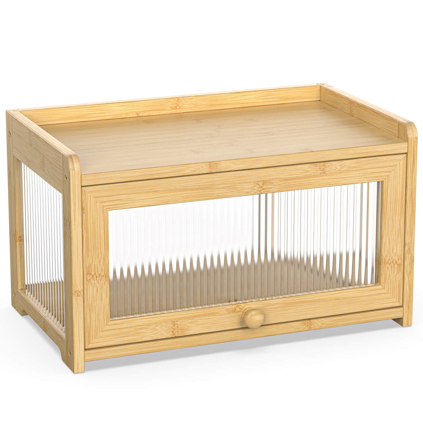 PLUSINTHEBOX Bamboo Bread Box with 3 Sides Wavy & Back Clear Window