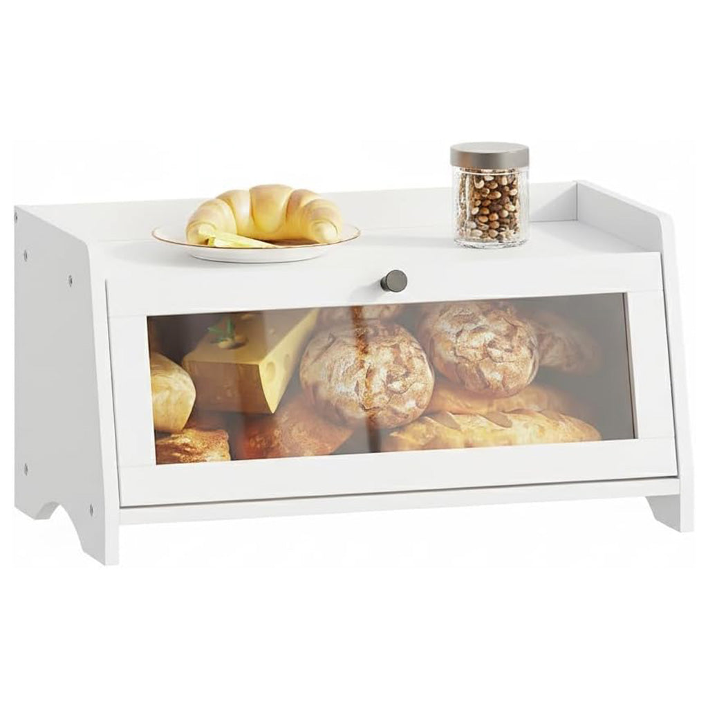 Bread Box for Kitchen Countertop, Bamboo Bread Box for Homemade Bread, Wooden Farmhouse Bread Storage Container, Small Breadbox Bread Bin Organizer for Counter Cabinet Pantry, White