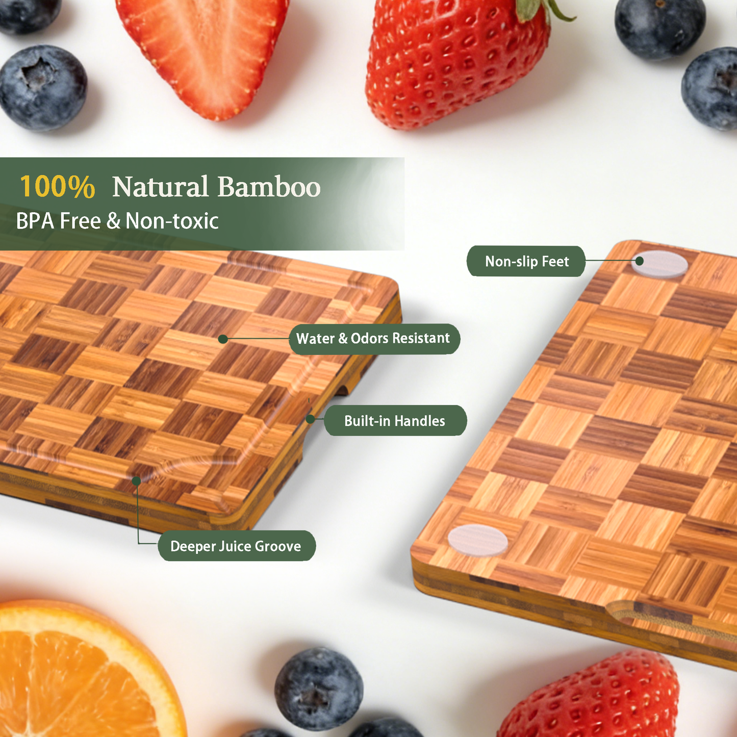 Cutting Board,Heavy Duty Cutting Board Set of 3 with Stand,End Grain Butcher Block Cutting Boards for Kitchen with Juice Grooves and Handles for Meat, Cheese, Charcuterie and Serving