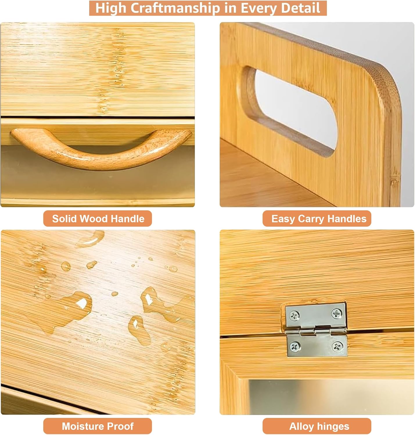 Extra Large Bread Box, Bread Box for Homemade Bread, Bamboo Wooden Bread Storage Container with Tool Holder & Handles & Window, Assembly Required(14.9" x 9.8" x 9.4") Natural