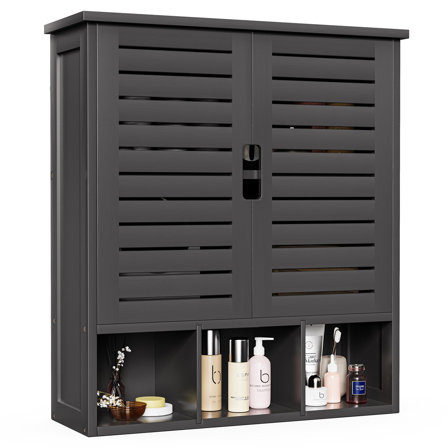 Removable Bamboo Two-Door Wall Mounted Bathroom Cabinet (Black)
