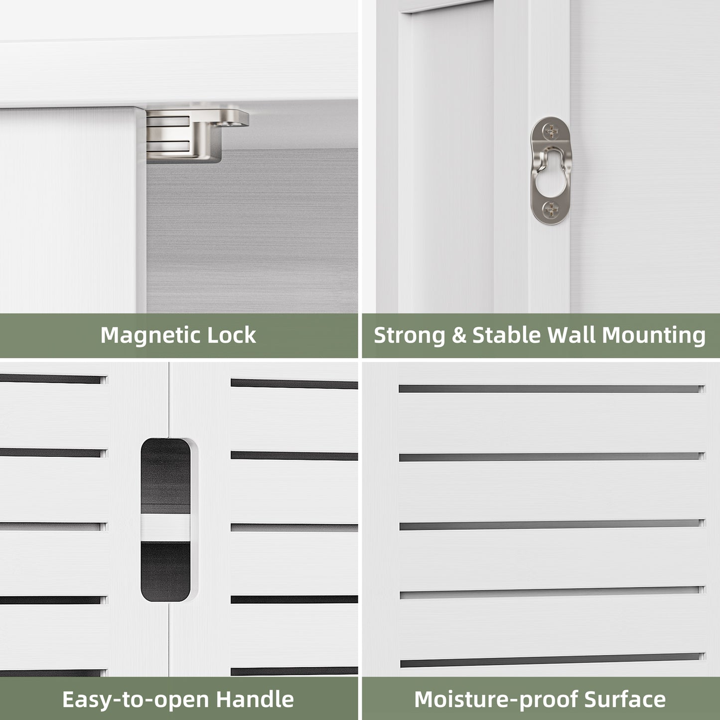 Removable Bamboo Two-Door Wall Mounted Bathroom Cabinet (White)