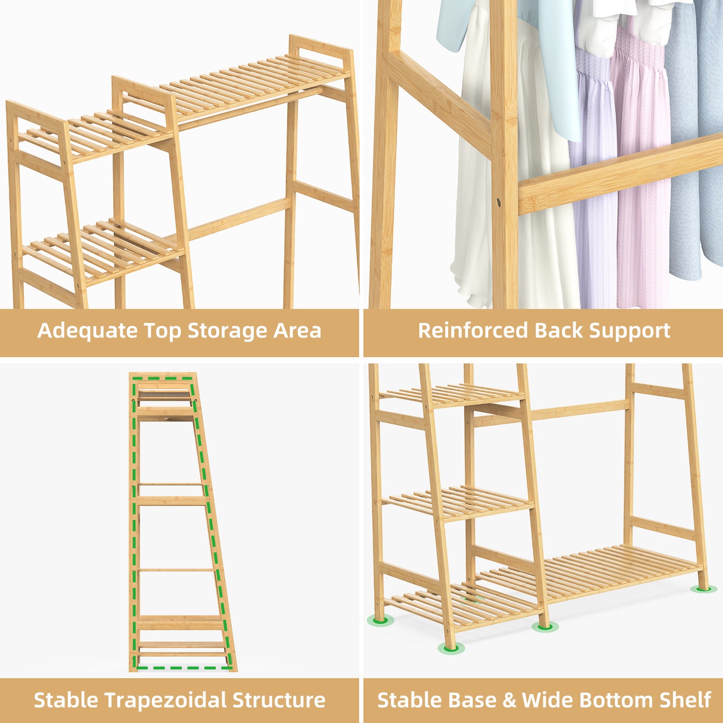 BAMBOOHOMIE Kids Clothing Rack with Shelves, Bamboo Clothes Garment Rack for Kids Child Baby, Kids Dress Up Storage Rack with Top Shelf, Toddlers Wardrobe Closet for Nursery (Medium Size)