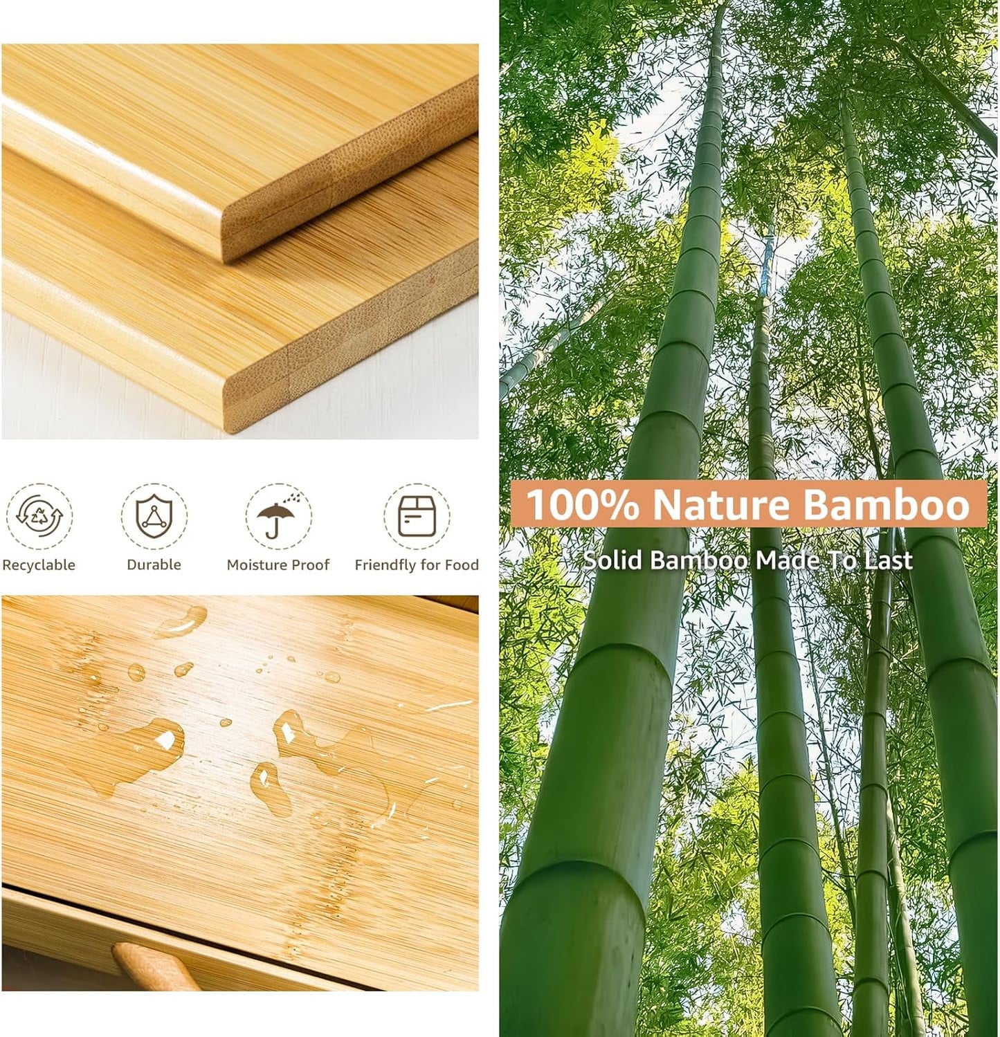 Extra Large Double Layer Bamboo Bread Box with Tool Holder - Natural