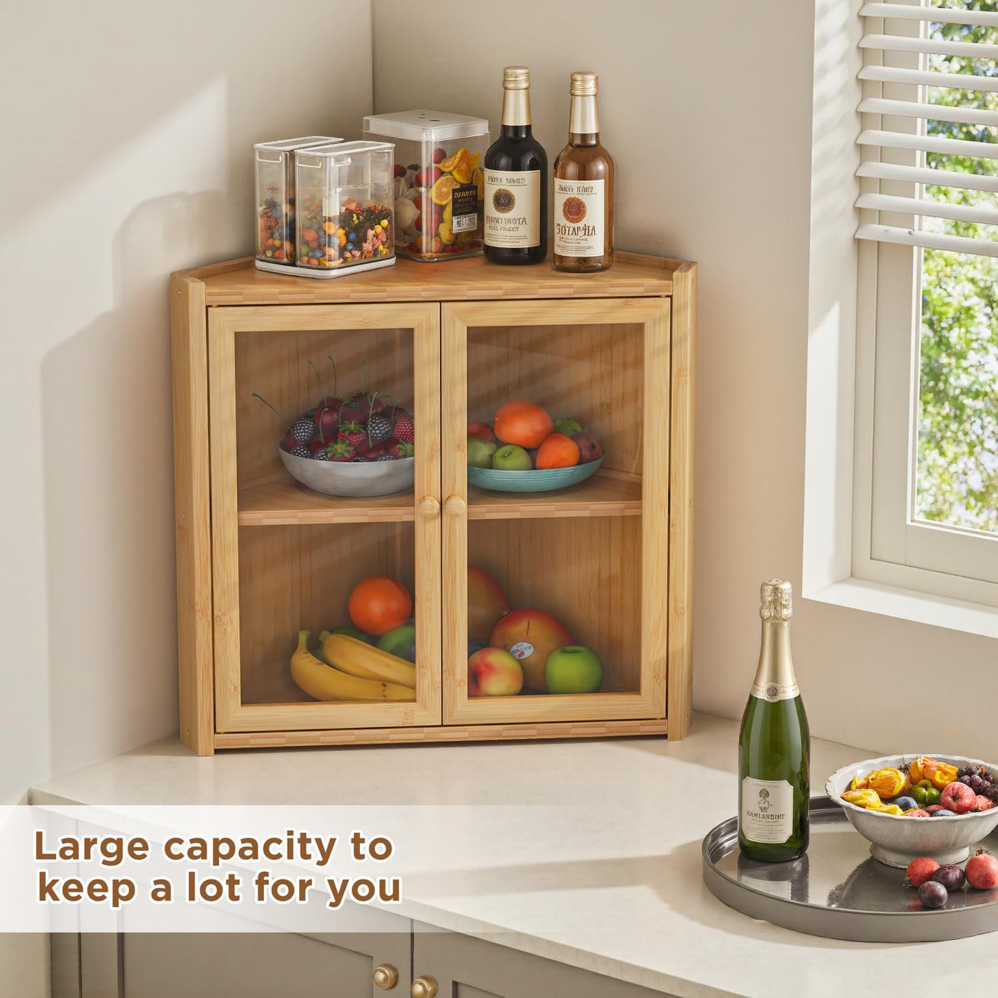 Bread Box, Double Layer Bamboo Bread Bin for Homemade Bread Bakers and Corner Kitchen Countertop with Double Doors, Not Suitable for Oversized Loaves, Natural