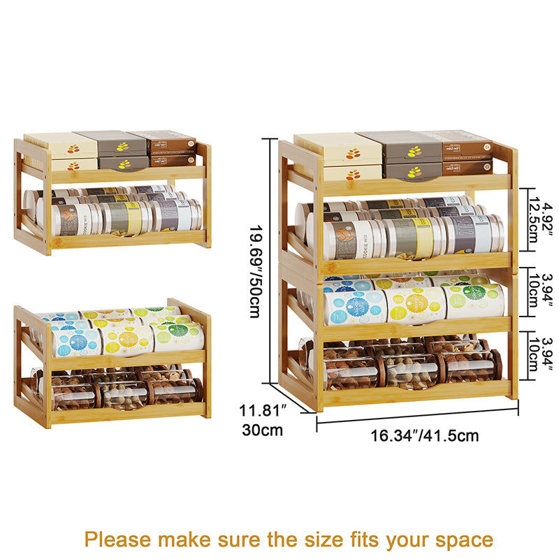 Can Organizer for Pantry, Detachable Bamboo 4 Tier Stackable Can Storage Rack, Rolling Soda Can Dispenser Can Holders for Cabinet, Holds Up to 48 Cans