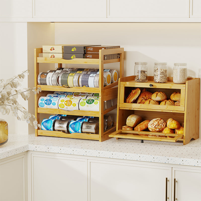 Can Organizer for Pantry, Detachable Bamboo 4 Tier Stackable Can Storage Rack, Rolling Soda Can Dispenser Can Holders for Cabinet, Holds Up to 48 Cans