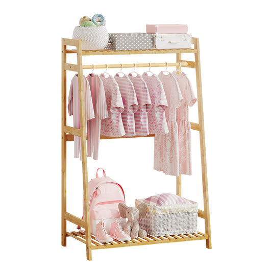 Bamboo Kids Clothing Rack with Shelves - Small Size